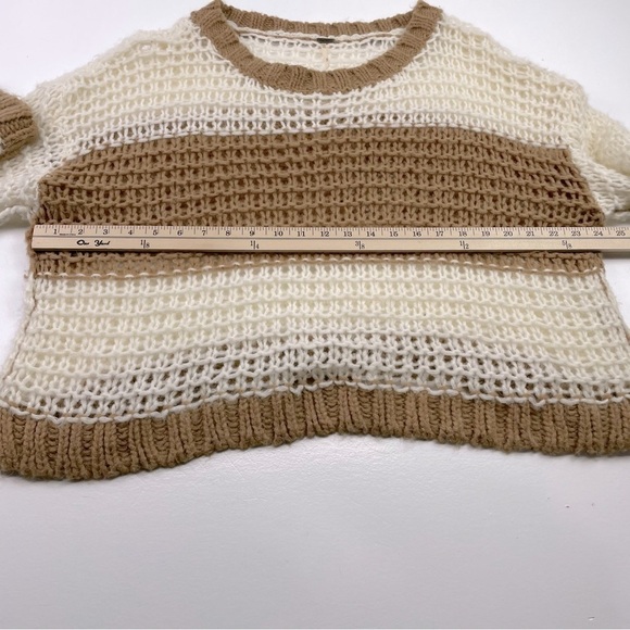 Free People Ivory Striped Monaco Sweater Small Pullover Crochet Knit Wool Blend - Picture 6 of 9